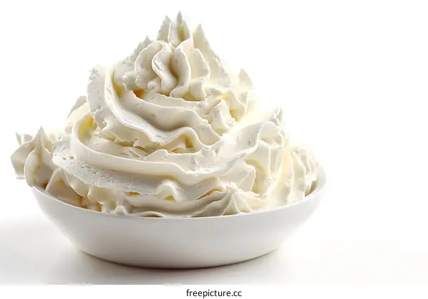 Whipped cream in a white bowl