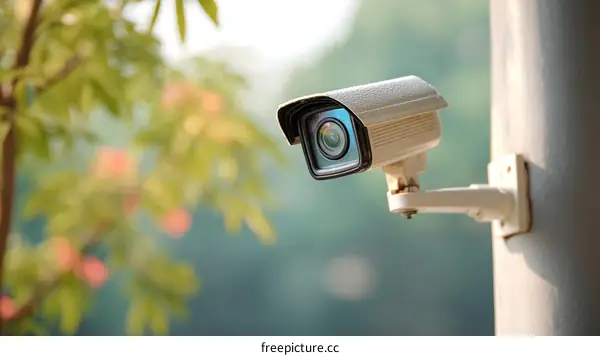 Outdoor Security Surveillance Camera Mounted on a Wall