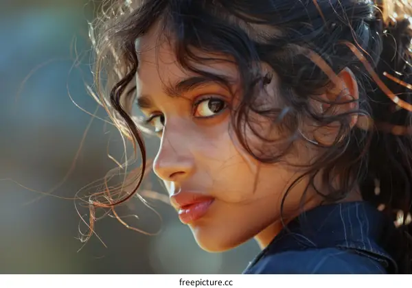 Portrait of a beautiful young woman with curly hair