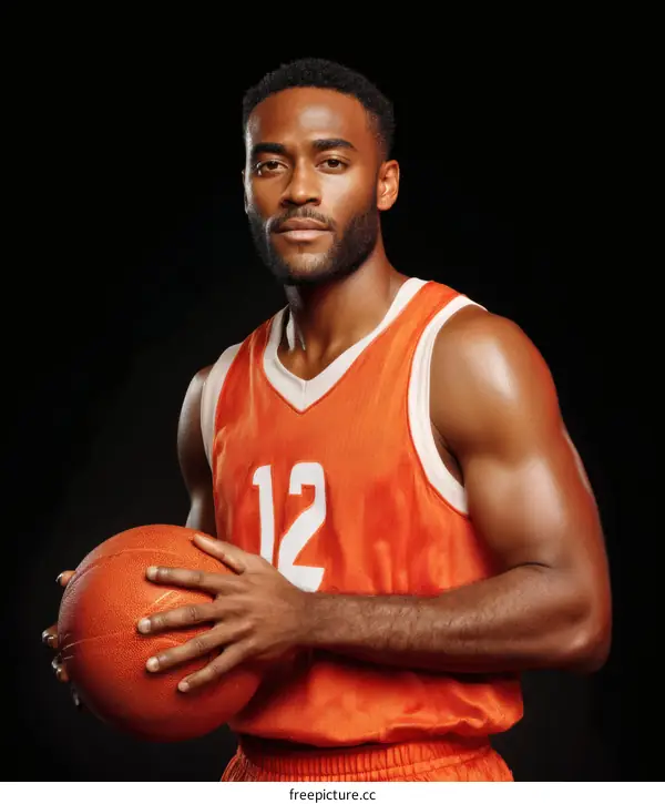 African American Male Basketball Player Holding Ball