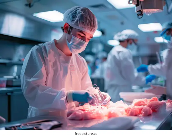 Scientists dissect a chicken to examine the effects of a new drug