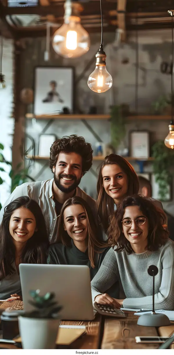 A group of young people are discussing a project in a coffee shop
