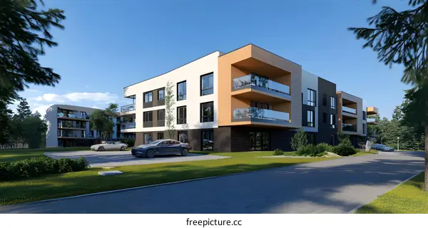 Modern Apartment Building Exterior Design with Wooden Facade