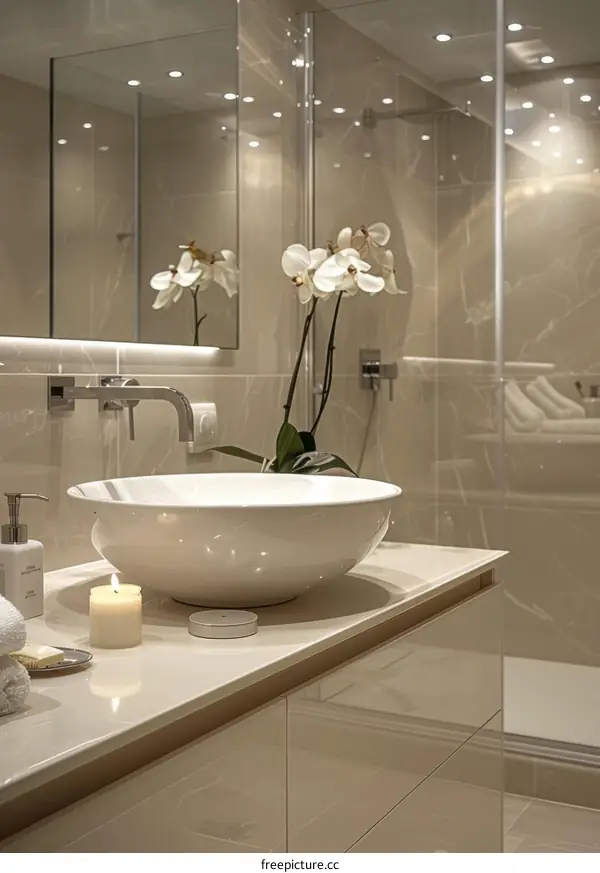 Modern Elegant Bathroom Vanity with Orchids