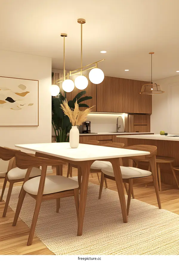 Modern Kitchen Dining Room Interior Design with Wooden Table and Chairs