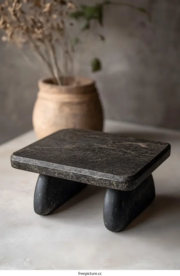 Black Stone Table With Rounded Legs