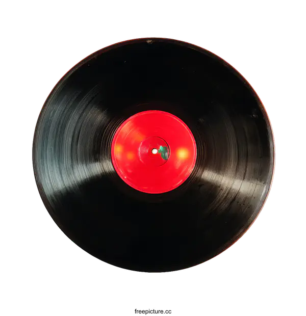 [Transparent Background PNG]Vintage Vinyl Record with Red Label