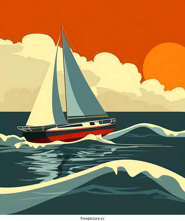 Sailboat On The Water With Sunset In The Background