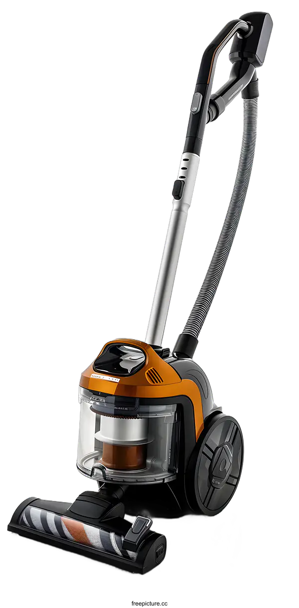 [Transparent Background PNG]Orange and Black Vacuum Cleaner with a Clear Dustbin