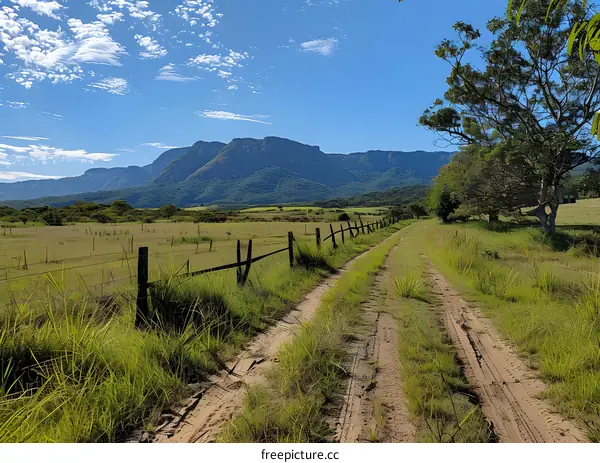 Scenic Dirt Road Leading to Mountain Range