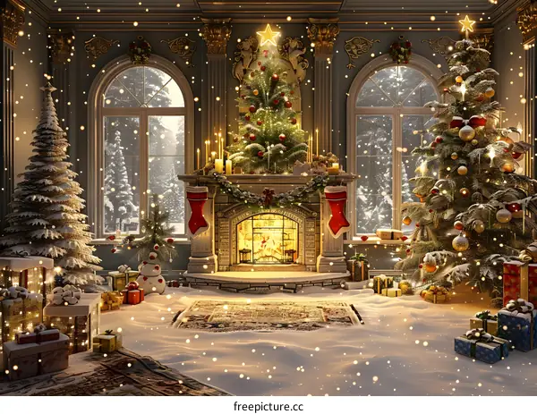 Christmas tree by the fireplace