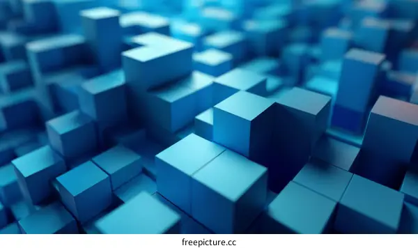 Blue abstract 3D background of randomly arranged cubes
