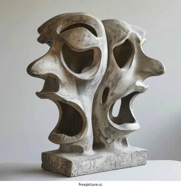 Two Hollow Cement Sculptures of Grotesque Masks