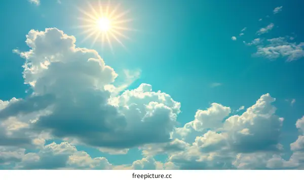 Blue sky and white clouds with shining sun