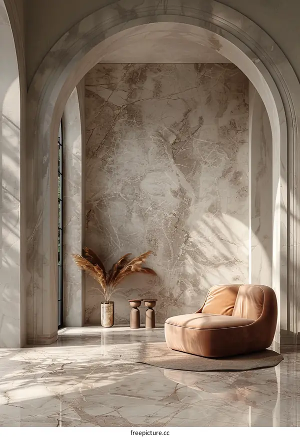 Luxury Living Room Interior with Modern Armchair and Arches