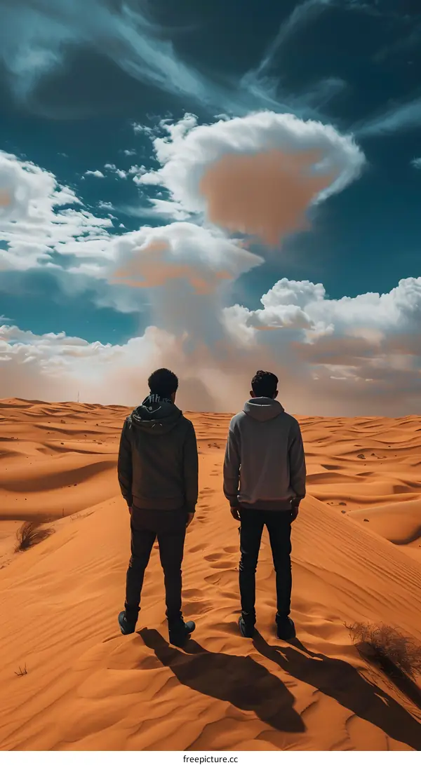 Two Men Exploring the Vast Sahara Desert