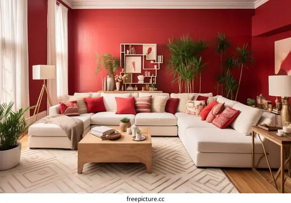 red living room interior design