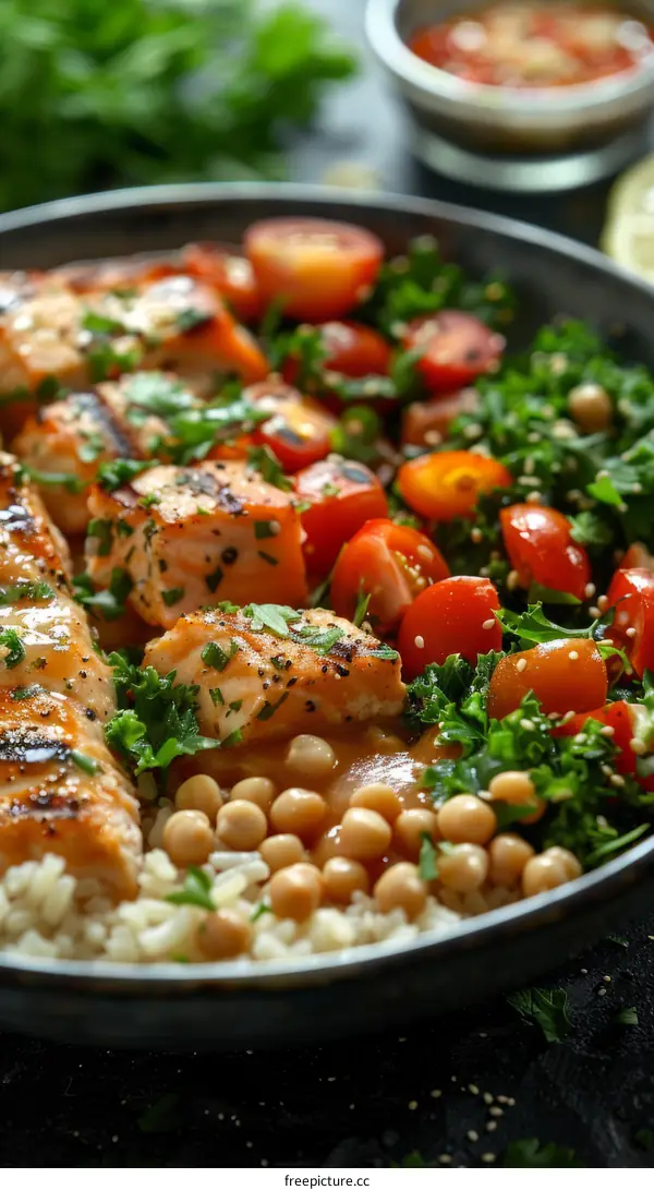 Salmon with Rice, Chickpeas and Kale