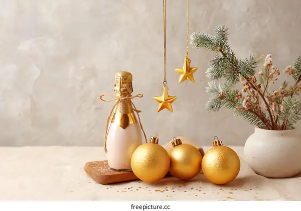 Christmas Festive Decor with Champagne Bottle