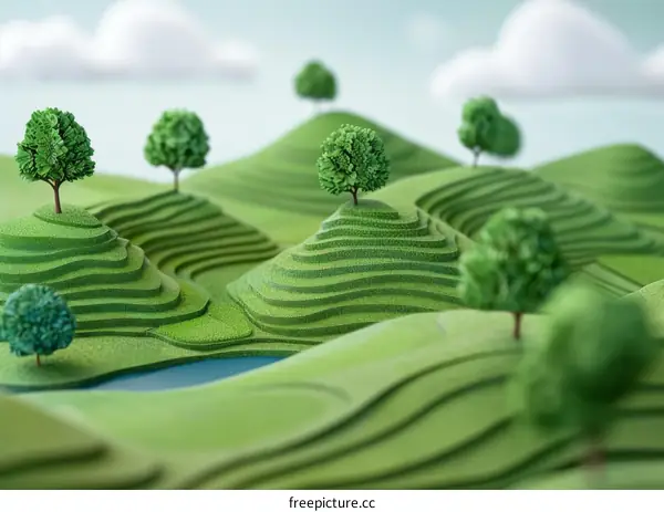 Green rolling hills with clouds