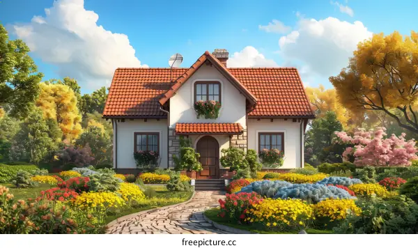 Charming European-style Cottage with Vibrant Garden