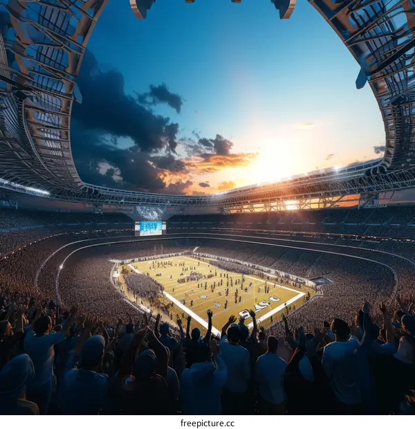 American football game at a large stadium with a large crowd