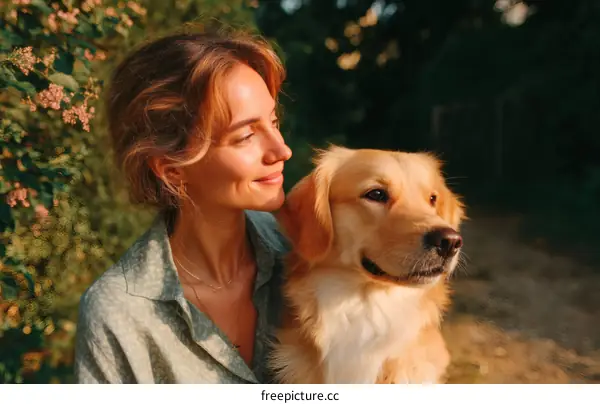 Woman and Golden Retriever in Outdoor Setting