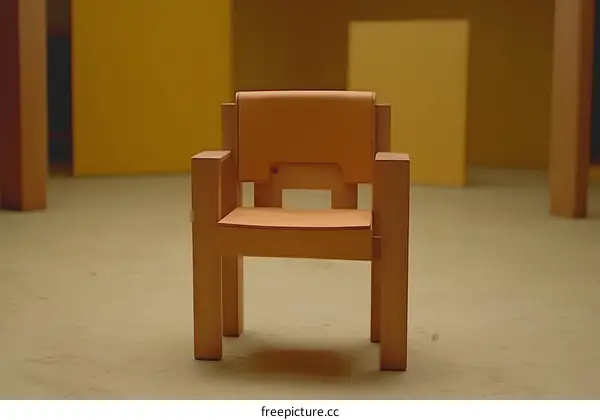 Wooden Chair with Orange Cushion in Minimalist Interior