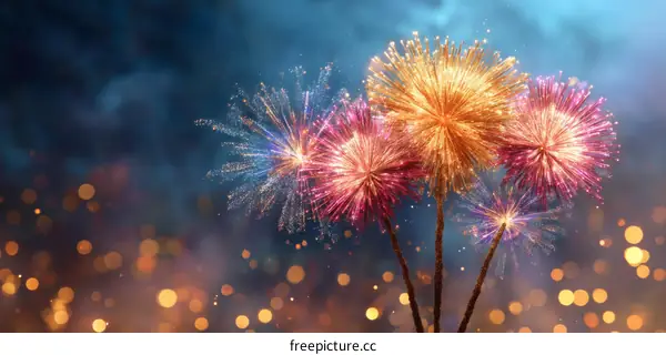 Colorful Fireworks Exploding in the Night Sky