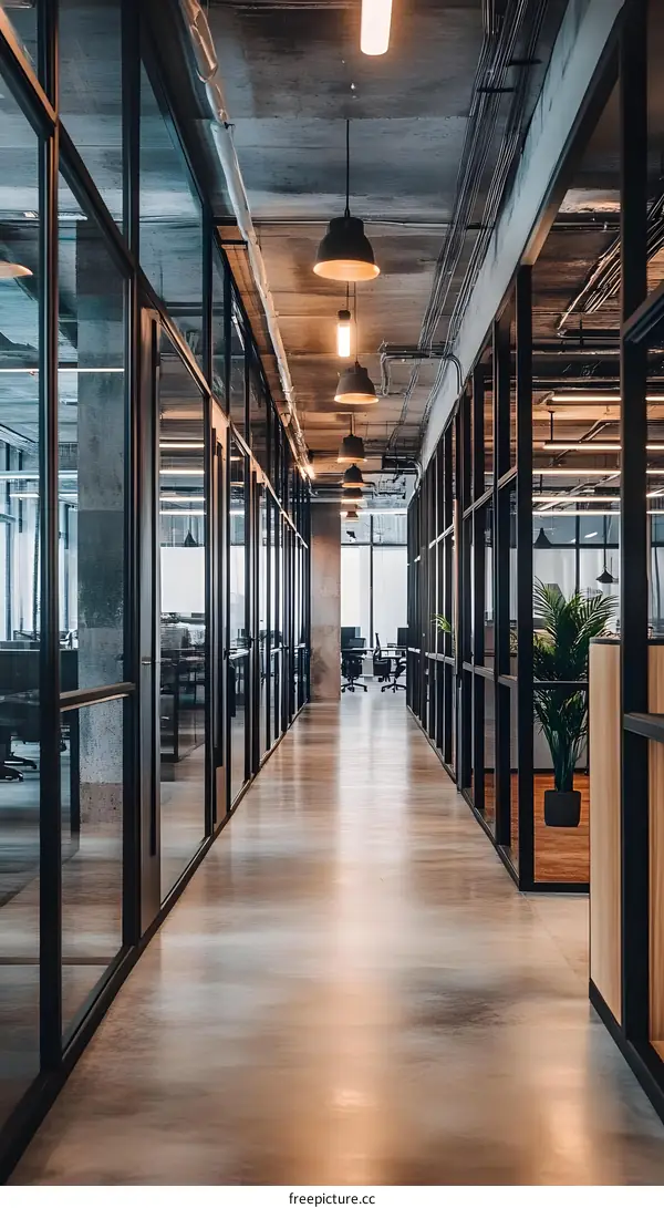 Modern Office Hallway With Glass Walls