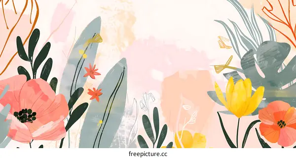 Floral Watercolor Background With Abstract Shapes