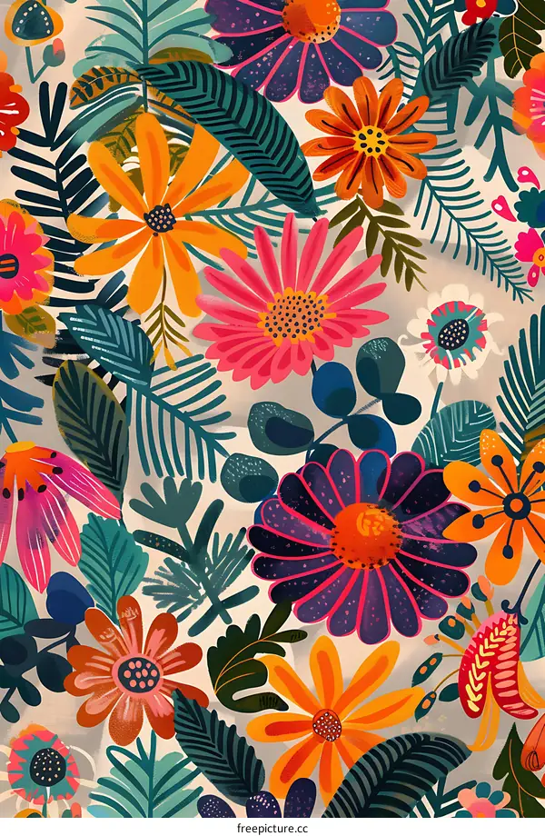 Colorful Floral Pattern with Lush Greenery