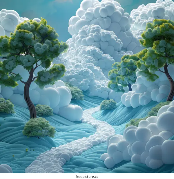 Fantasy Cloud Landscape with Lush Trees
