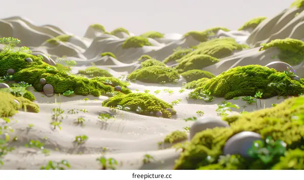 Green Mossy Landscape with Stones