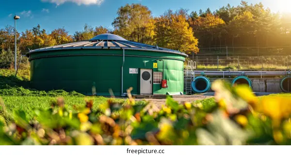 Green Water Tank in a Lush Green Field