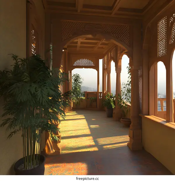 Wooden Balcony With Intricate Carvings