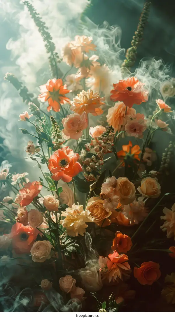 A beautiful bouquet of flowers with a variety of colors and textures