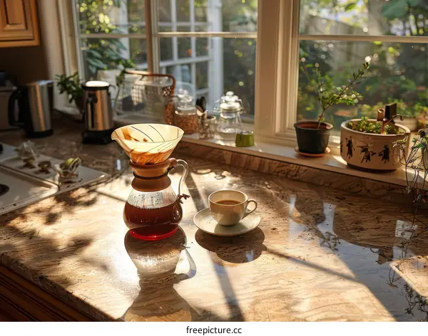 Pouring Coffee into a Cup in the Morning Sun