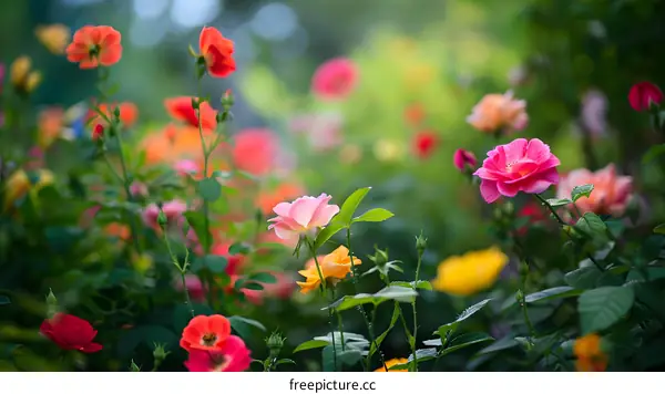 Colorful Rose Garden in Spring