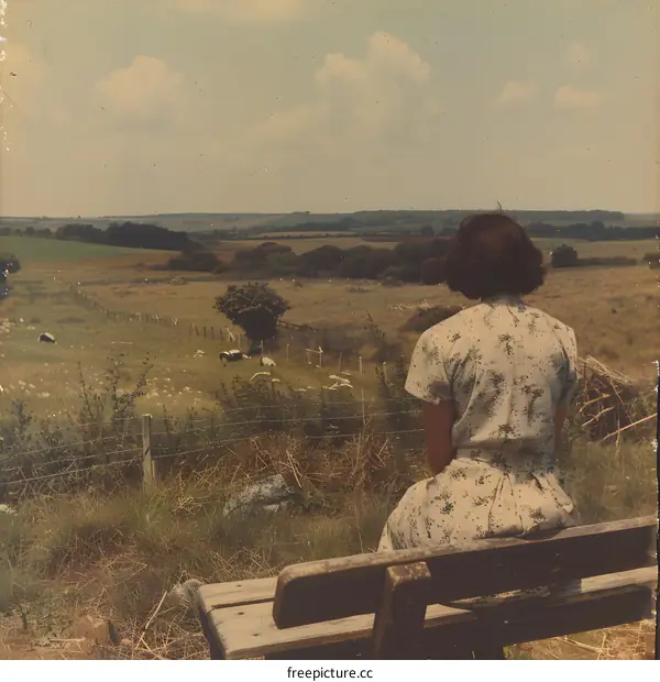 Woman Sitting on Bench and Looking at Field