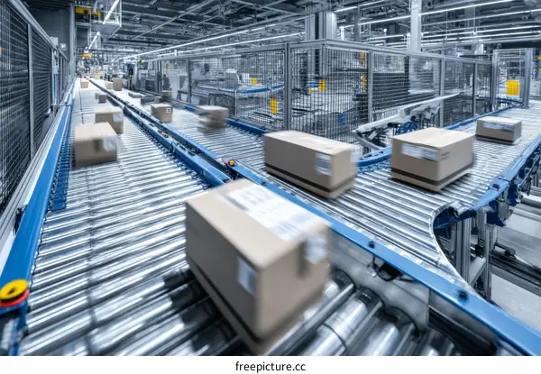 Automated Package Conveyor System in a Modern Warehouse