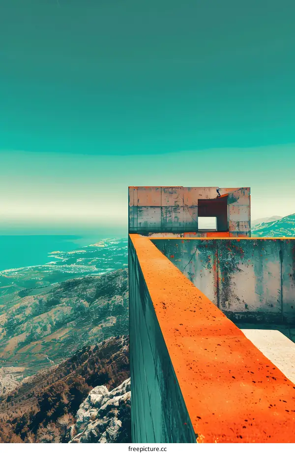 Concrete Structure with View of Ocean and Mountain Landscape