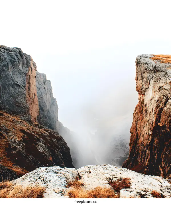 Mountain Cliff Canyon Fog Nature Landscape
