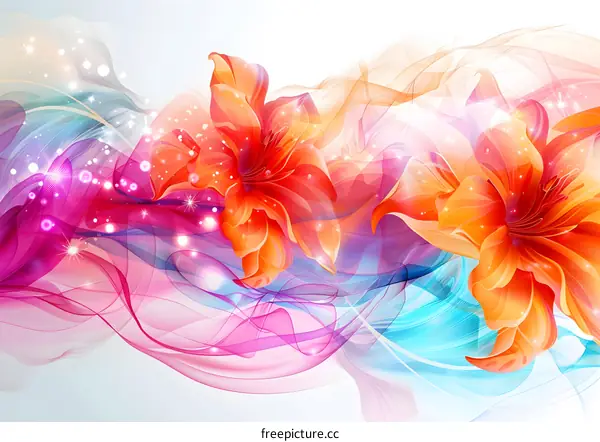 Orange flowers with colorful background