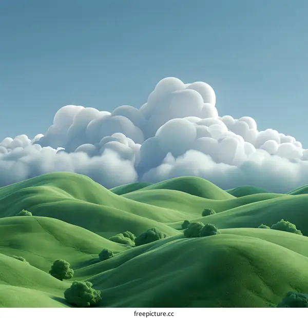 Green hills and clouds in the sky