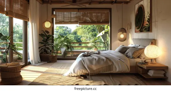 Modern bedroom interior design with natural elements