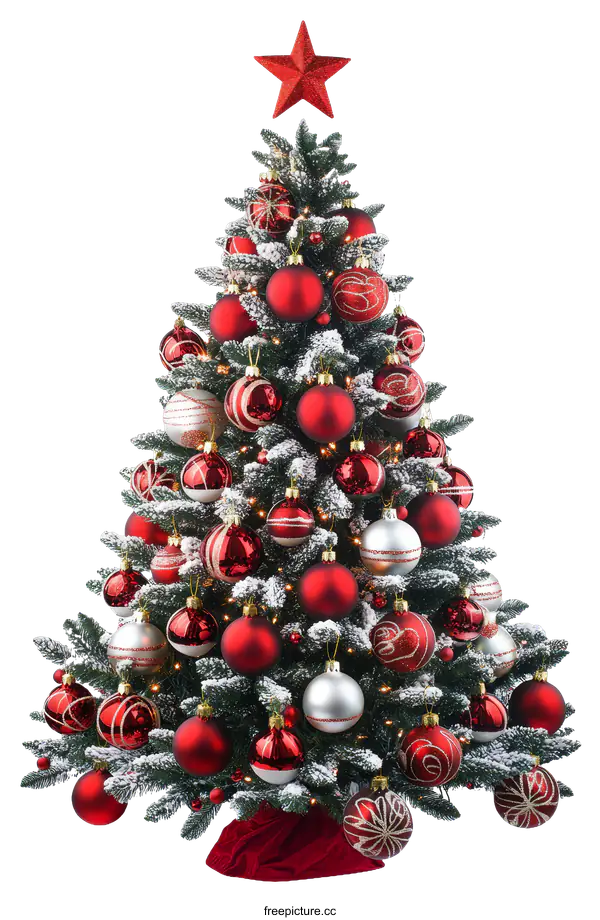 [Transparent Background PNG]Christmas Tree with Red and Silver Ornaments