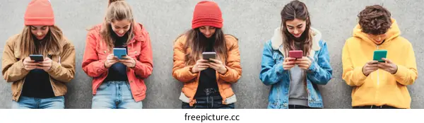 Group of Diverse Teenagers on Smartphones