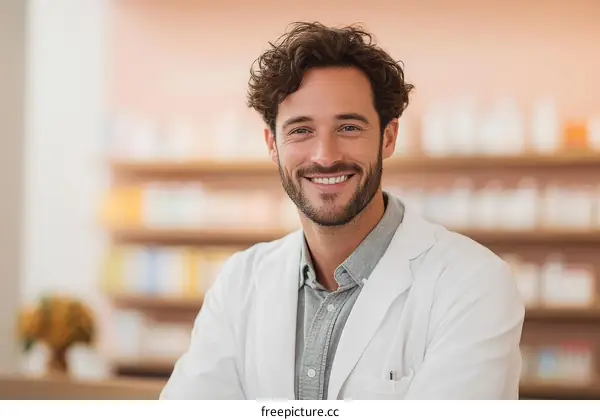 Smiling Pharmacist in Pharmacy