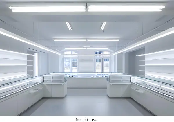 White Minimalist Interior Design with Display Cabinets